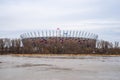 WARSAW, POLAND - FEBRUARY 29, 2020: Exterior of PGE Narodowy, National Stadium in Warsaw city during cloudy weather Royalty Free Stock Photo