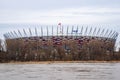 WARSAW, POLAND - FEBRUARY 29, 2020: Exterior of PGE Narodowy, National Stadium in Warsaw city during cloudy weather Royalty Free Stock Photo