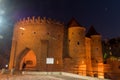 Historic Warsaw Barbican in the Warsaw Old Town at night Royalty Free Stock Photo