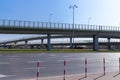 Warsaw, Poland - February 06, 2019: Multilevel junction road. View from distance, lowest level.