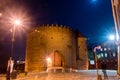 View for Warsaw Barbican from outside the Warsaw Old Town city walls at night Royalty Free Stock Photo
