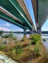 Warsaw poland flooding river and bridge