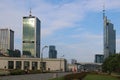 Warsaw Poland: High-rise building in Warsaw with advertising companies SAMSUNG, LG and MARRIOTT