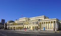 Warsaw, Poland - Historic building of Treasury Ministry Palace as part of Warsaw City Hall with Juliusz Slowacki monument in city