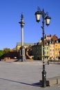 Warsaw, Poland - Historic quarter of Warsaw old town - Royal Castle Square and historic tenements with Sigismund\'s Column III Waz Royalty Free Stock Photo