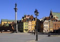 Warsaw, Poland - Historic quarter of Warsaw old town - Royal Castle Square and historic tenements with Sigismund\'s Column III Waz Royalty Free Stock Photo