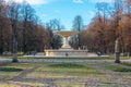 Warsaw, Poland - January 3, 2019: fountain in the park in winter, Warsaw Royalty Free Stock Photo
