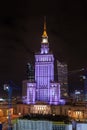 Warsaw, Poland - January 30, 2022: Museum of Modern Art in front of the Palace of Culture and Science. Night city view Royalty Free Stock Photo