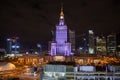 Warsaw, Poland - January 30, 2022: Museum of Modern Art in front of the Palace of Culture and Science. Night city view Royalty Free Stock Photo