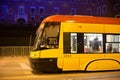 WARSAW, POLAND - JANUARY 01, 2016: Tram Pesa 120Na Swing in the Warsaw at night.