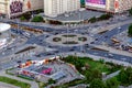 WARSAW, POLAND - JMAY 22, 2018. Aerial drone view from above of city center skyline Royalty Free Stock Photo