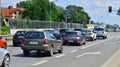 Warsaw, Poland. 23 July 2023. Car rush hours city street. Cars on highway in traffic jam.