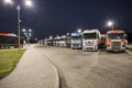 Warsaw, Poland- July 1, 2023: Lorries and truck drivers are resting overnight at petrol station