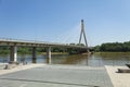 Warsaw, Poland - July 21, 2020: Modern road bridge over a river with a railway Royalty Free Stock Photo