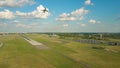 WARSAW, POLAND - JUNE 19, 2017. Aerial shot of LOT commercial airliner taking off and leaving Chopin international Royalty Free Stock Photo