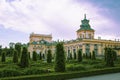 Warsaw, Poland - June 10, 2021: An ancient castle and a beautiful, well-tended garden all around