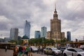 Warsaw, Poland - June 01, 2017: Cityscape showing people and traffic against Palace of Culture and sciences one of the main travel