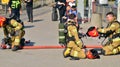 Warsaw, Poland. 4 June 2023. Firemen and burnt tram transport. Fire brigade action.