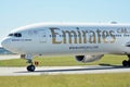 Plane A6-EPJ - Boeing 777-31HER - Emirates preparing to take off. Royalty Free Stock Photo