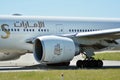 Plane A6-EPJ - Boeing 777-31HER - Emirates preparing to take off. Royalty Free Stock Photo