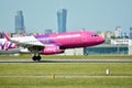 Plane HA-LYD - Airbus A320-232 - Wizz Air just before landing at the Chopin airport. Royalty Free Stock Photo