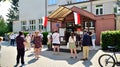 Polling station. Polish presidential election 2020. First round of election. Queue to a polling station.