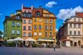 WARSAW, POLAND JUNE 8 2017: Warsaw`s Old Town Plac Zamkowy with colorful restored buildings as seen in June 8, 2017