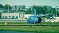 WARSAW, POLAND - JUNE 15, 2018. SP-MCR Robinson R66 helicopter flying low at the airport Royalty Free Stock Photo