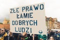 05.28.2022 Warsaw, Poland. The law is bad, the people are good. Homemade poster of a young pro-legalization protester