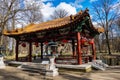 Warsaw, Poland, March 7, 2019: Chinese garden in Lazienki park