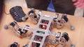 WARSAW, POLAND - MARCH, 4, 2017. DIY hexapod robot on the desk. 4K video