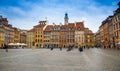 Warsaw, Poland - March 26, 2015: Old Town Market Place Square with colourful buildings Royalty Free Stock Photo