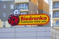 Biedronka trade mark on the top of the store