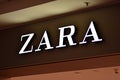 Sign Zara. Company signboard Zara.