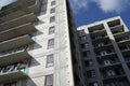 Unfinished residential building covered with graffiti - abandoned real estate project