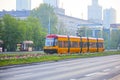 Aerial view of trams - popular transport in Warsaw, Poland on May 15, 2016