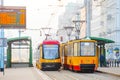 Trams - popular transport in Warsaw, Poland on May 15, 2016