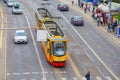 Trams - popular transport in Warsaw, Poland on May 15, 2016