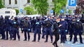 Anti-government protests on the streets of Warsaw, large branch of the Polish police. Police forces before demonstration.