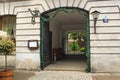 WARSAW, POLAND - MAY 12, 2012: Arch passage in the wall of one of the old buildings in historical center