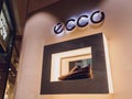 WARSAW. POLAND - MAY 21, 2023: Ecco brand retail shop logo signboard on the storefront in the shopping mall