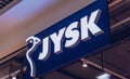 WARSAW. POLAND - MAY 21, 2023: JYSK brand retail shop logo signboard on the storefront in the shopping mall