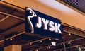 WARSAW. POLAND - MAY 21, 2023: JYSK brand retail shop logo signboard on the storefront in the shopping mall