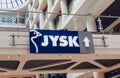 WARSAW. POLAND - MAY 21, 2023: JYSK brand retail shop logo signboard on the storefront in the shopping mall