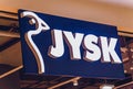 WARSAW. POLAND - MAY 21, 2023: JYSK brand retail shop logo signboard on the storefront in the shopping mall