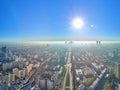 WARSAW, POLAND - NOVEMBER 17, 2018: Beautiful panoramic aerial drone view to the center of Warsaw City and Palace of Culture and Royalty Free Stock Photo