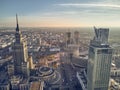 WARSAW, POLAND - NOVEMBER 20, 2018: Beautiful panoramic aerial drone view to the center of Warsaw City and Palace of Culture and Royalty Free Stock Photo