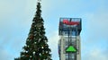 Close-up photo of beautifully decorated large Christmas tree at shopping mall Westfield Arkadia