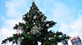 Close-up photo of beautifully decorated large Christmas tree at shopping mall Westfield Arkadia