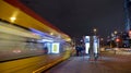 Fast moving tram blurred light trail. Royalty Free Stock Photo